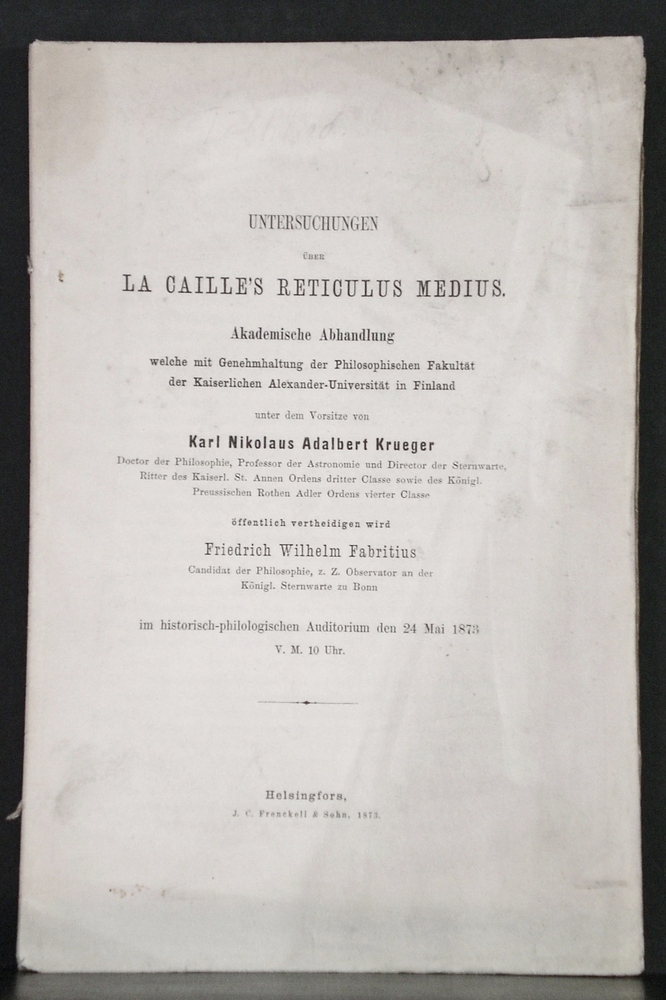 Fabritius, Friedrich Wilhelm: Untersuchungen über la Caille's reticulus medius