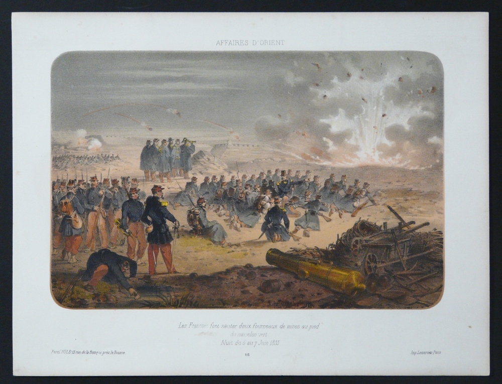Affaires d'Orient. Les Francais font sauter deux fourneaux de mines au pied du mamelon vert. Nuit du 6 au 7 Juin 1855