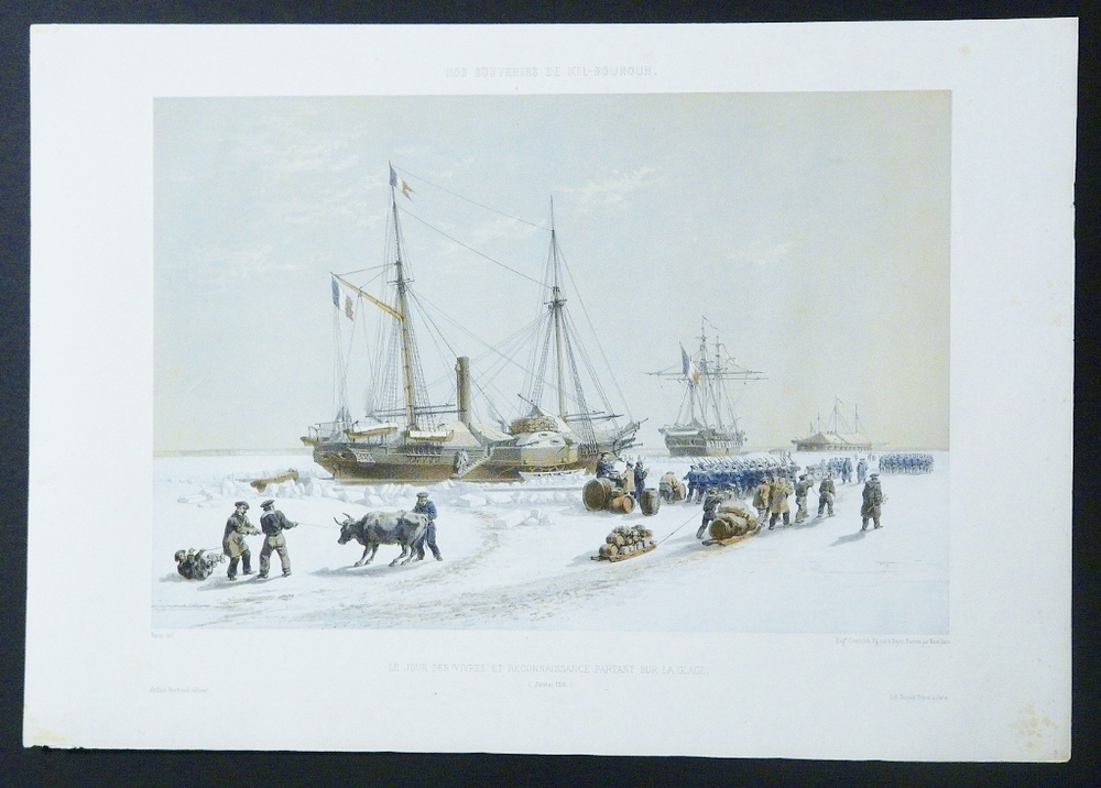 Bayot, A. - Morel Fatio: Nos souvenirs de Kil-Bouroun. Les jour des vivres et reconnaissance partant sur la glace (Janvier 1856)