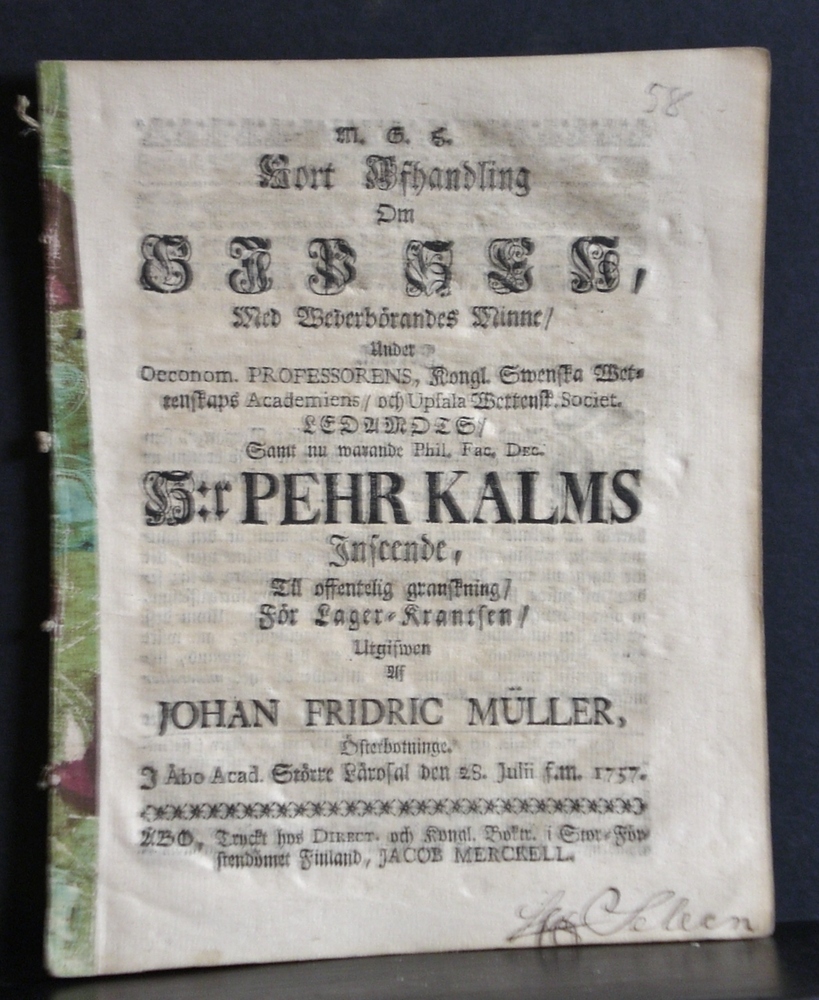 Kalm, Pehr: Kort afhandling om gipsen. Resp. Johan Fridric Muller