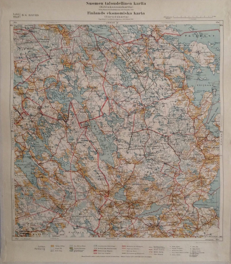 Hauho. Suomen taloudellinen kartta (Kihlakunnan kartta). Finlands ekonomiska karta (Häradskarta) (1920)