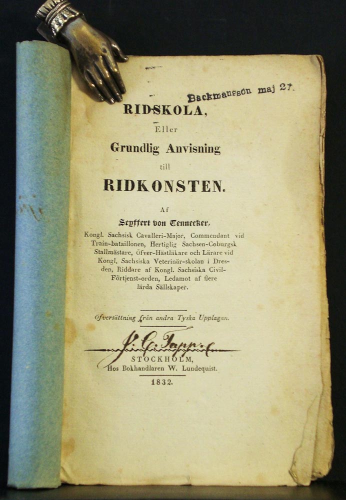 Tennecker von, Seyfert: Ridskola eller grundlig anvisning till ridkonsten