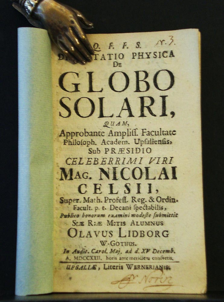 Lidborg, Olavus - Celcius, Nicolai: Dissertatio physica De Globo Solari