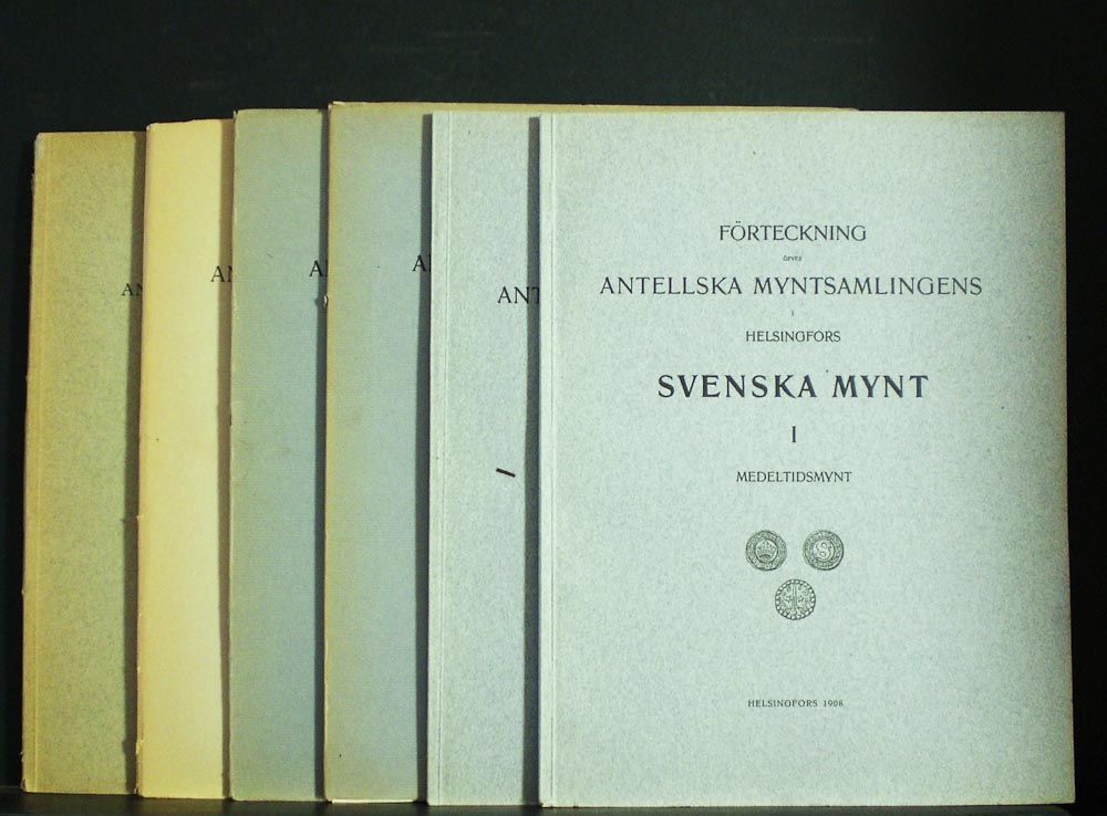 Förteckning öfver Antellska myntsamnlingens i Helsingfors svenska mynt I-III. I; Medeltidsmynt. II; Gustaf I:s och Erik XIV:s samt hertigarne Johan och Carls mynt. III; Johan III:s, Sigismunds, Carl IX:s, hertig Johans samt Gustav II Adolfs mynt + 3 pl