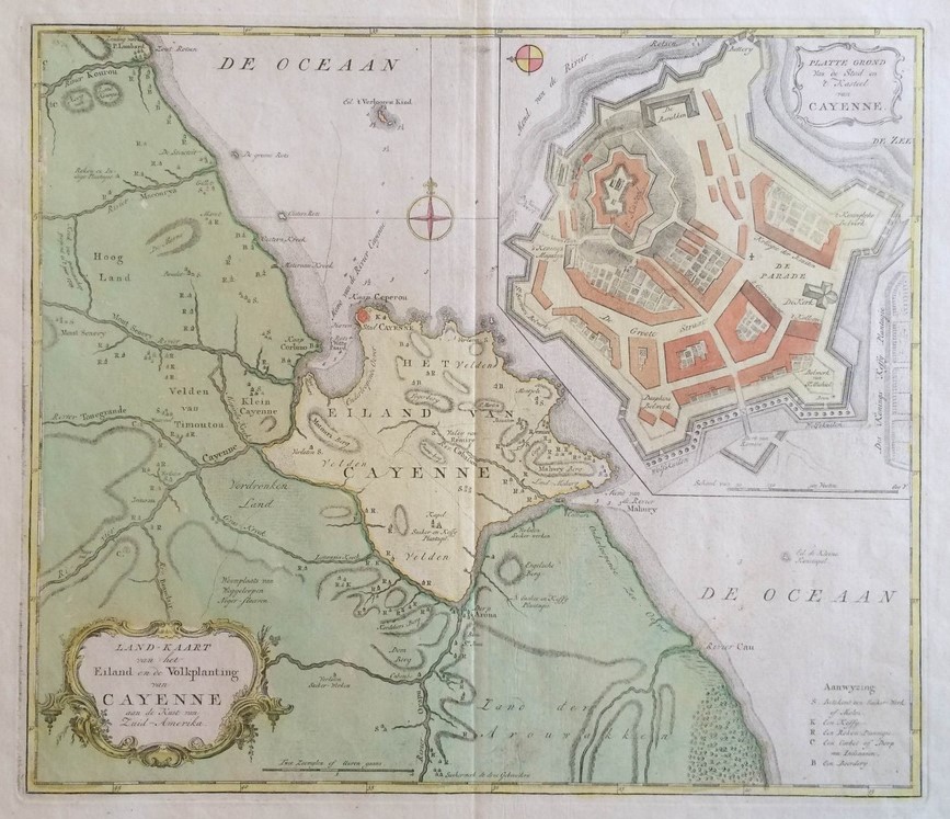 Tirion, I.: Land-kaart van het Eiland en de Volkplanting van Cayenne aan de Kust van Zuid-Amerika
