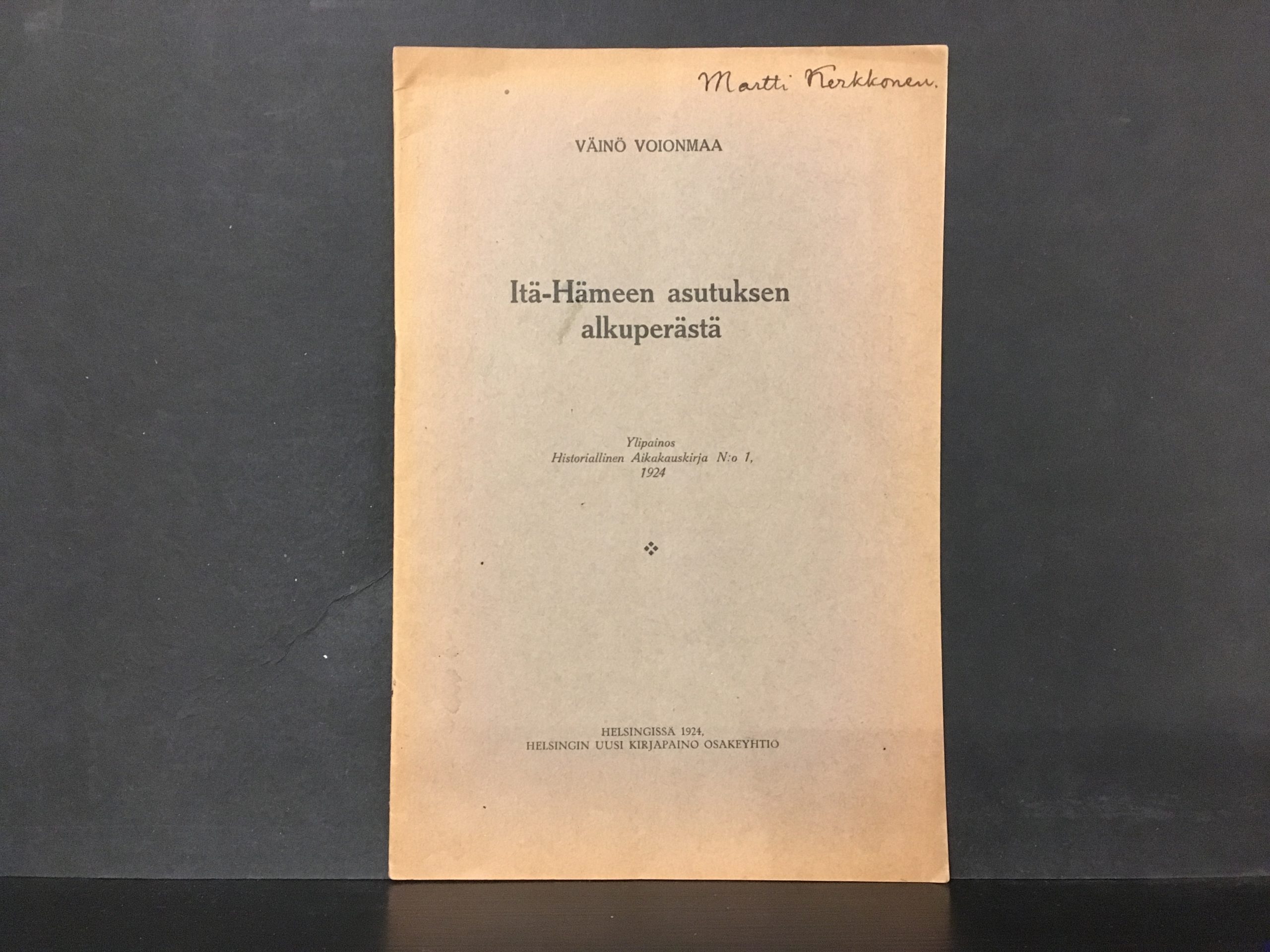 Voionmaa, Väinö: Itä-Hämeen asutuksen alkuperästä