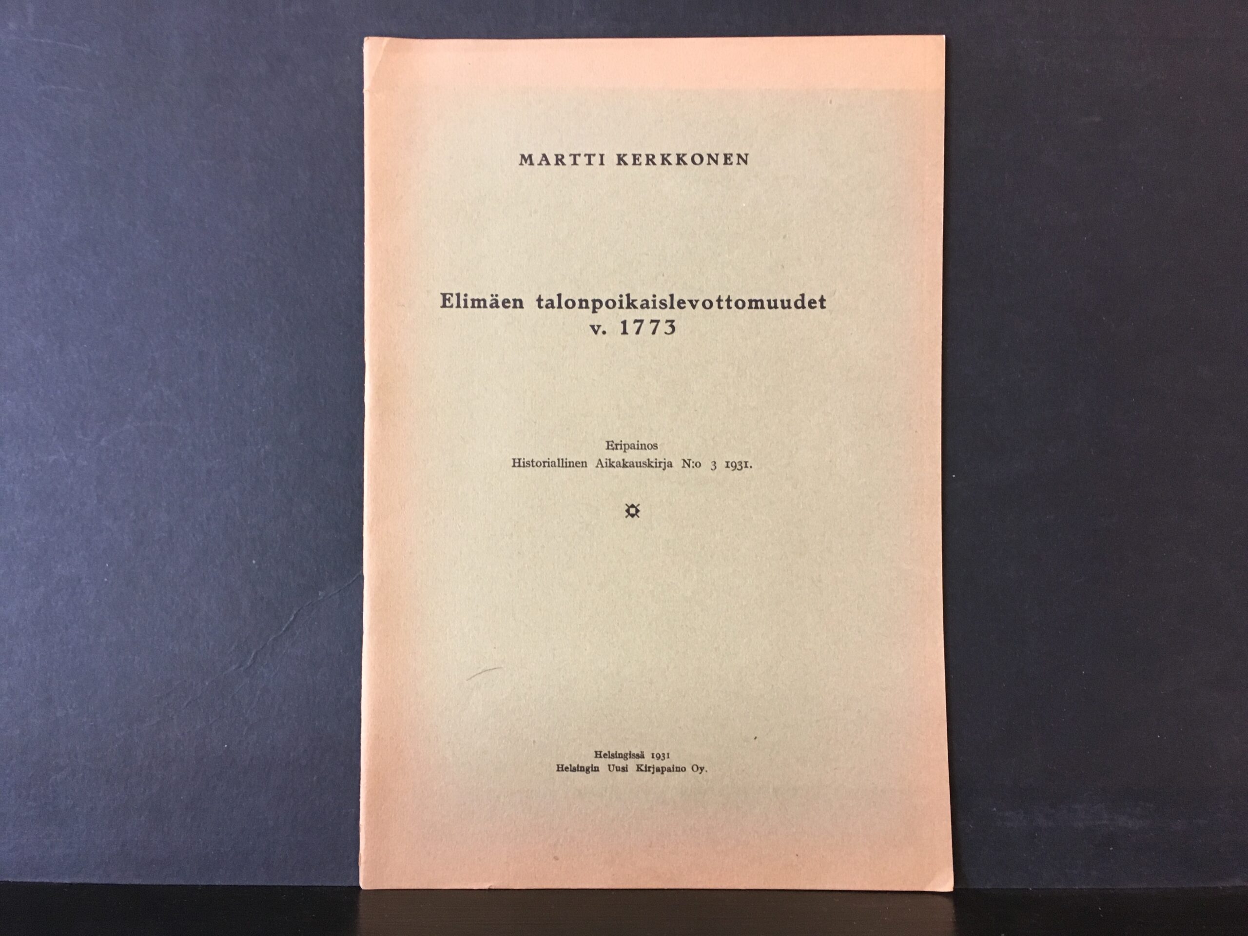 Kerkkonen, Martti: Elimäen talonpoikaislevottomuudet v. 1773