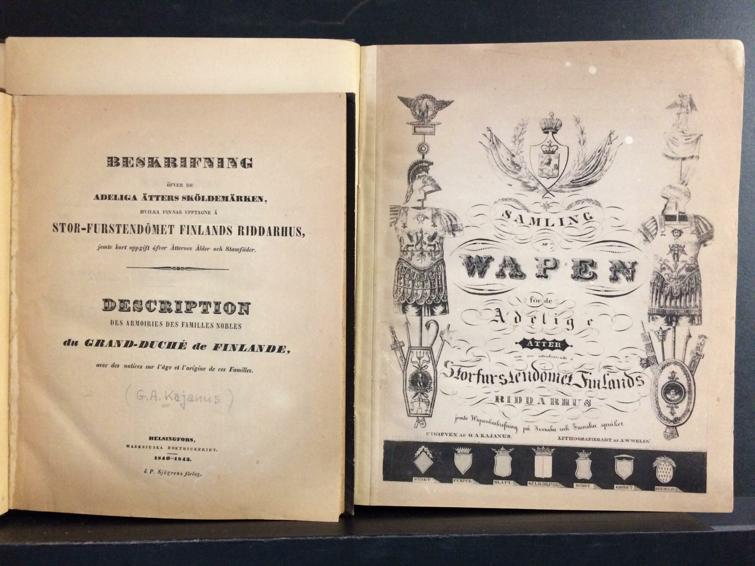 Kajanus, G.A.: Beskrifning öfver de Adeliga ätters sköldemärken.