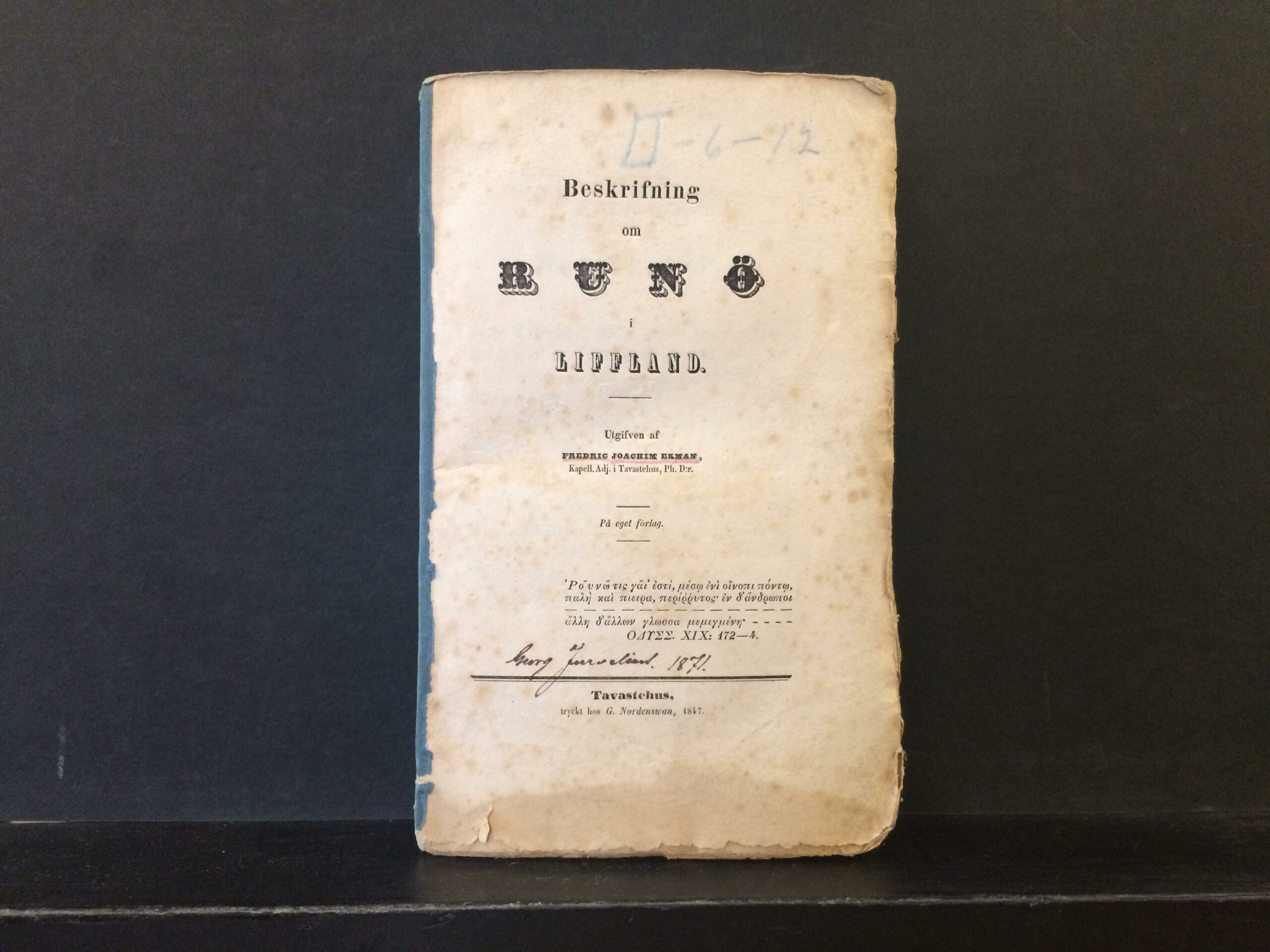 Ekman, F.J.: Beskrifning om Runö i Liffland