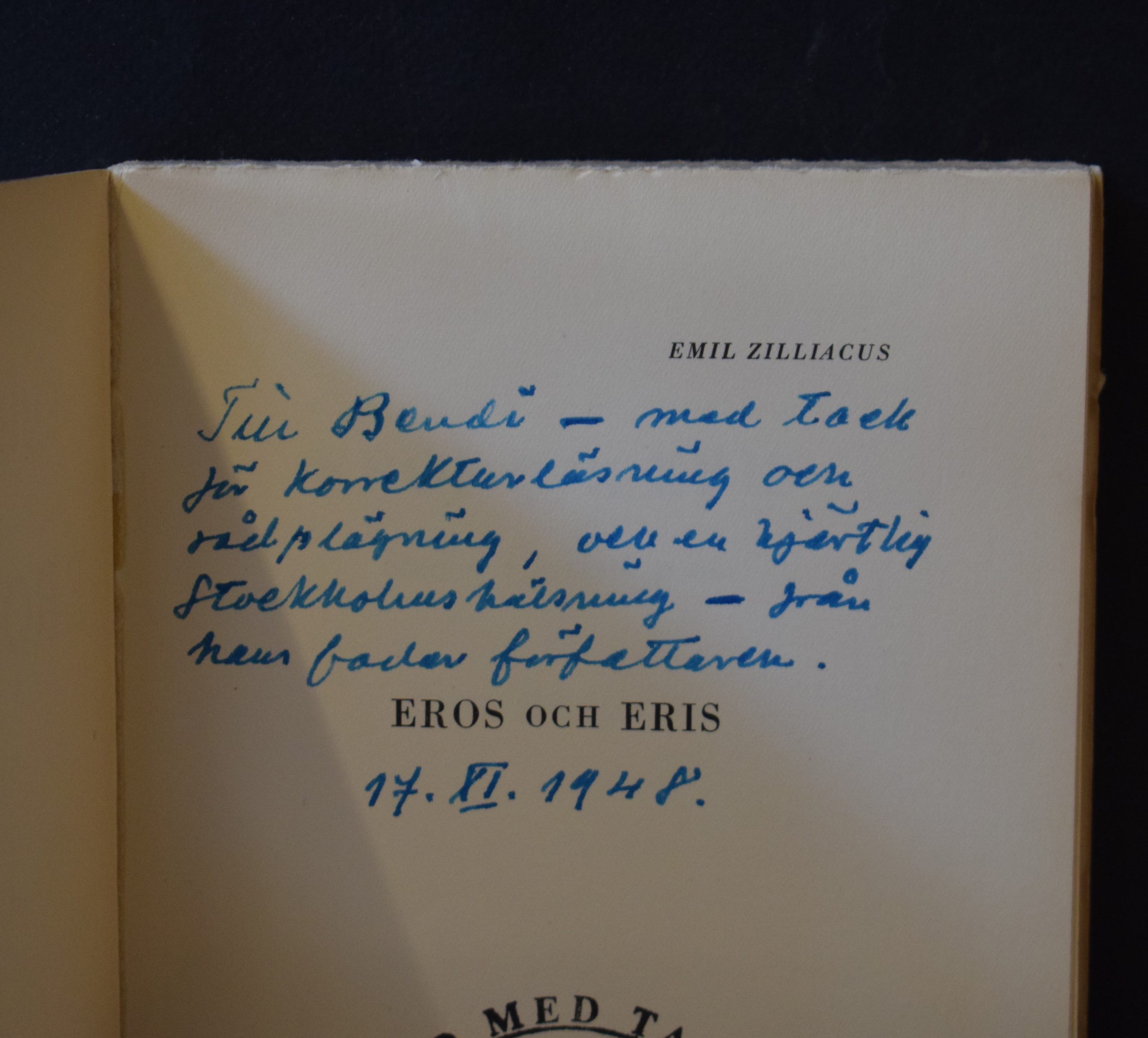 Zilliacus, Emil: Eros och Eris (dedikation) - Image 2