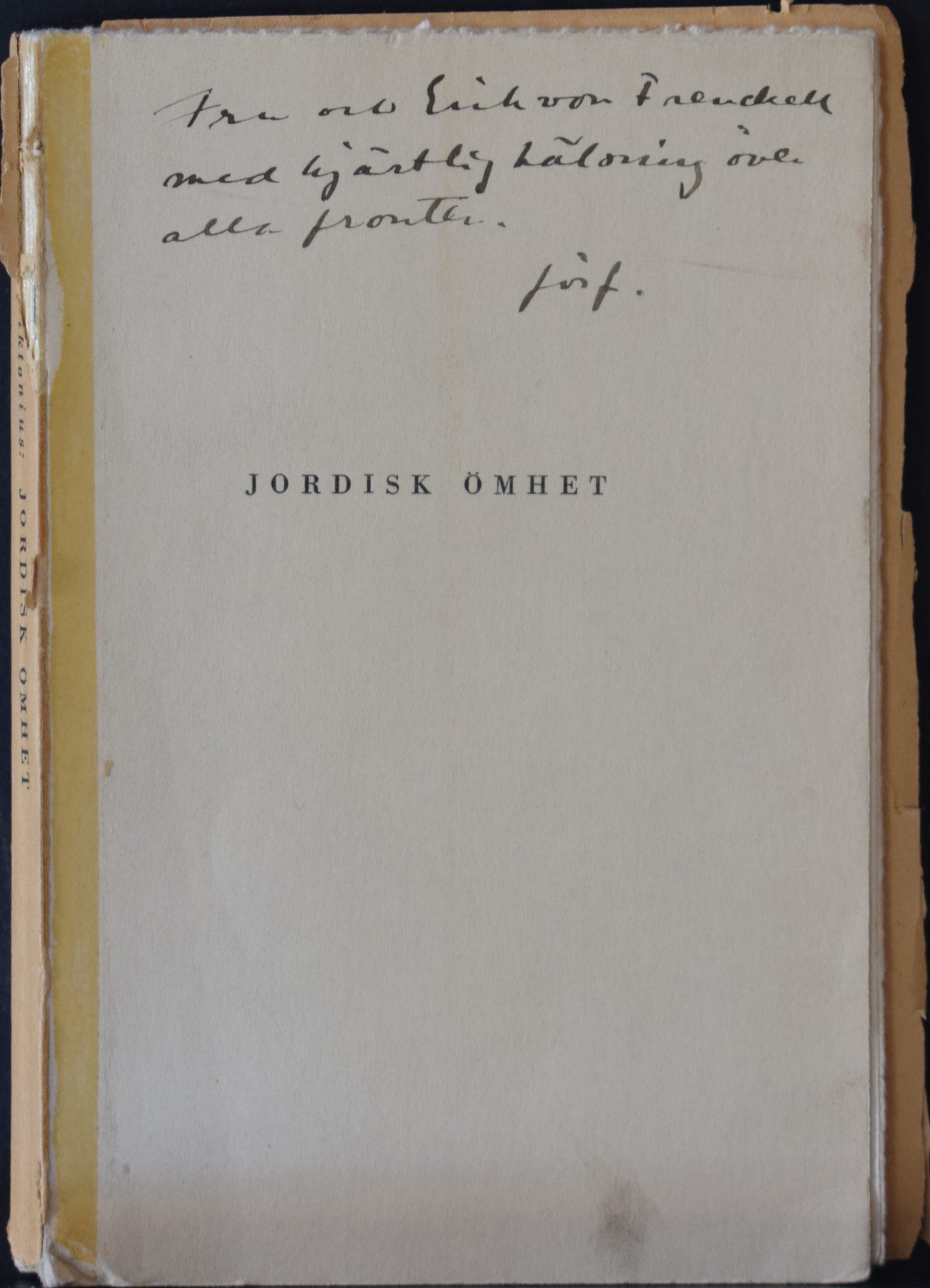 Diktonius, Elmer: Jordisk ömhet (dedikation)