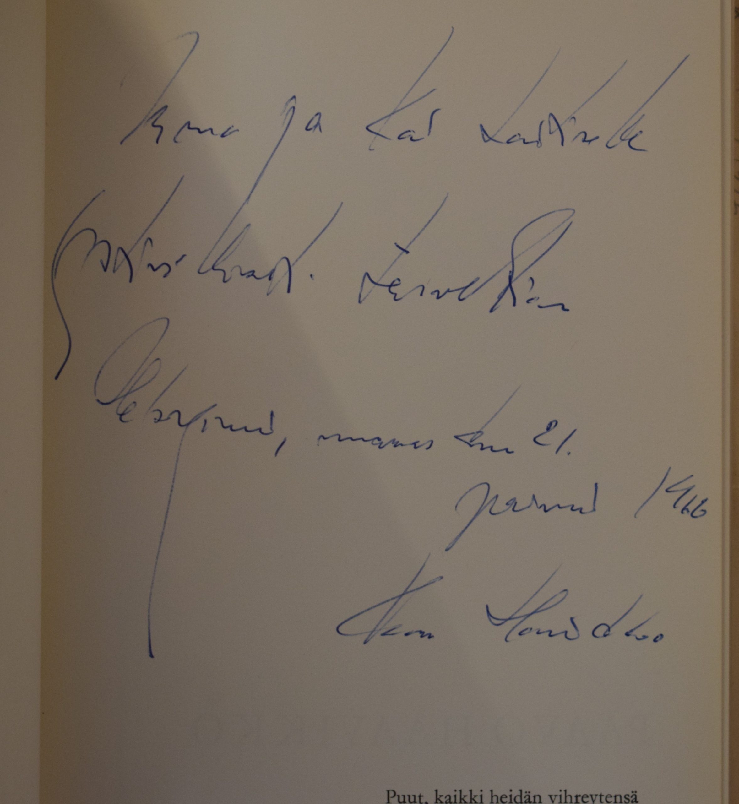 Haavikko, Paavo: Puut, kaikki heidän vihreytensä (Tekijän omiste Irma ja Kai Laitiselle) - Image 2