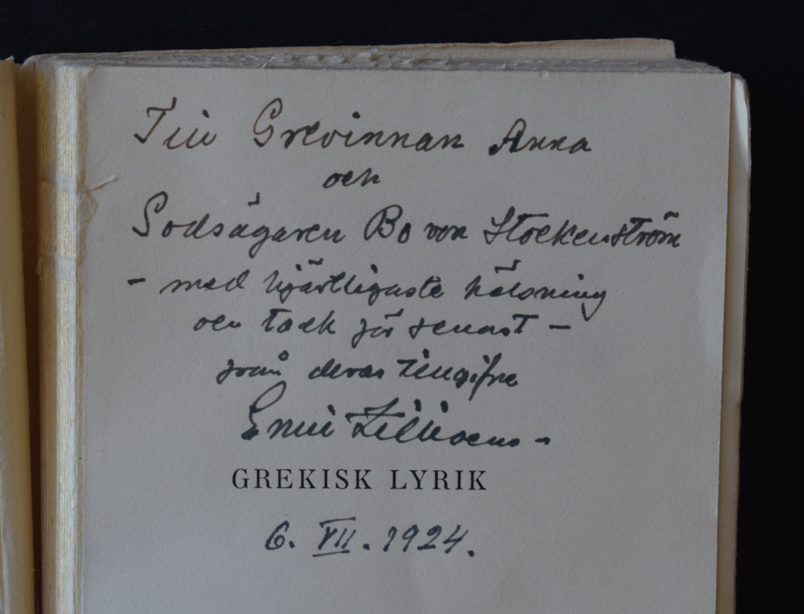 Zilliacus, Emil: Grekisk lyrik (dedikation) - Image 2
