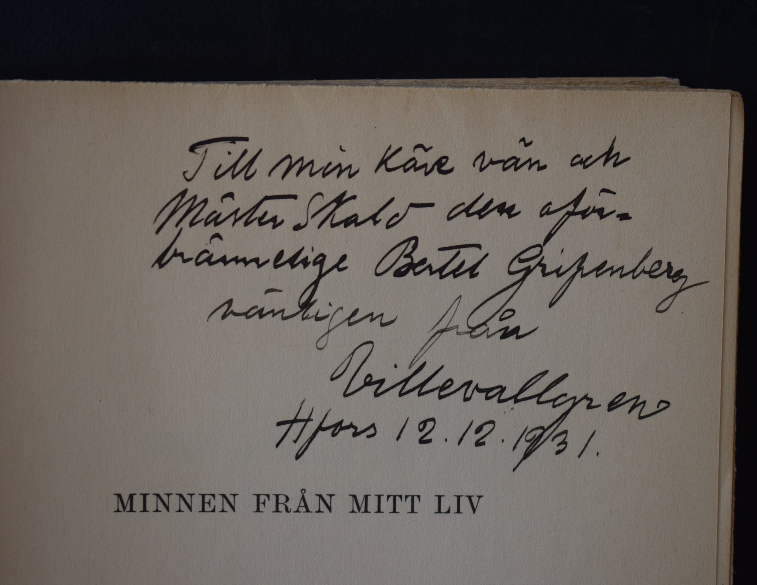 Vallgren, Ville: Minnen från mitt liv (dedikation) - Image 2