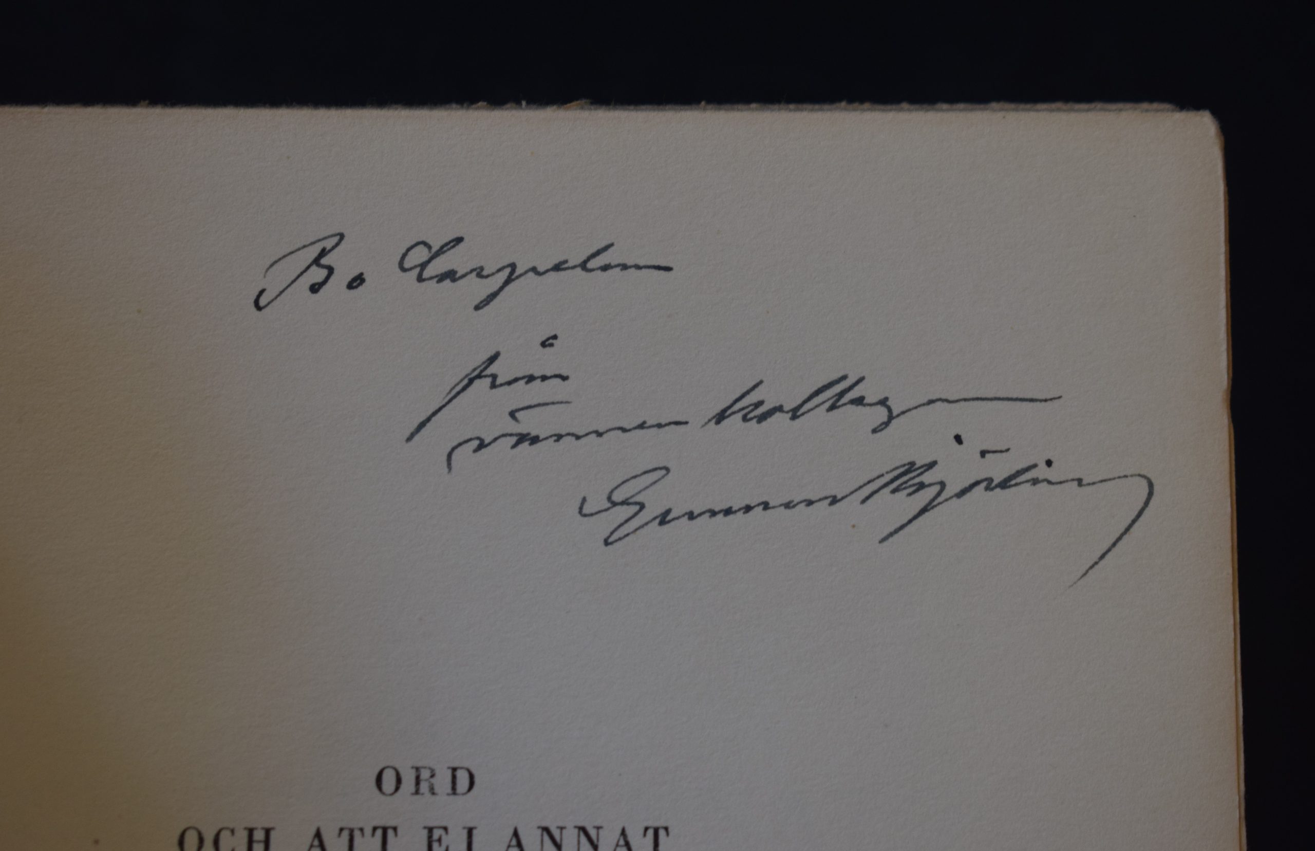 Björling, Gunnar: Ord och att ej annat (dedikation till Bo Carpelan) - Image 2