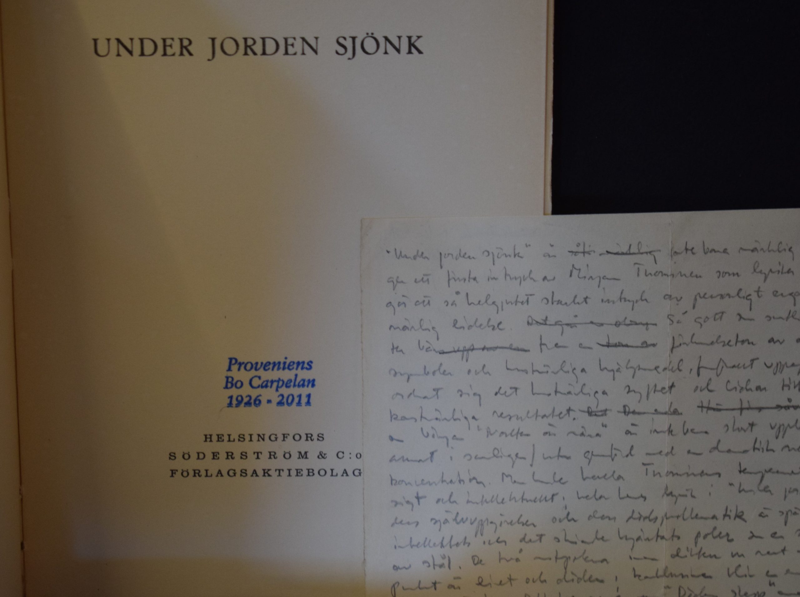 Tuominen, Mirjam: Under jorden sjönk (kommentarer av Bo Carpelan) - Image 2