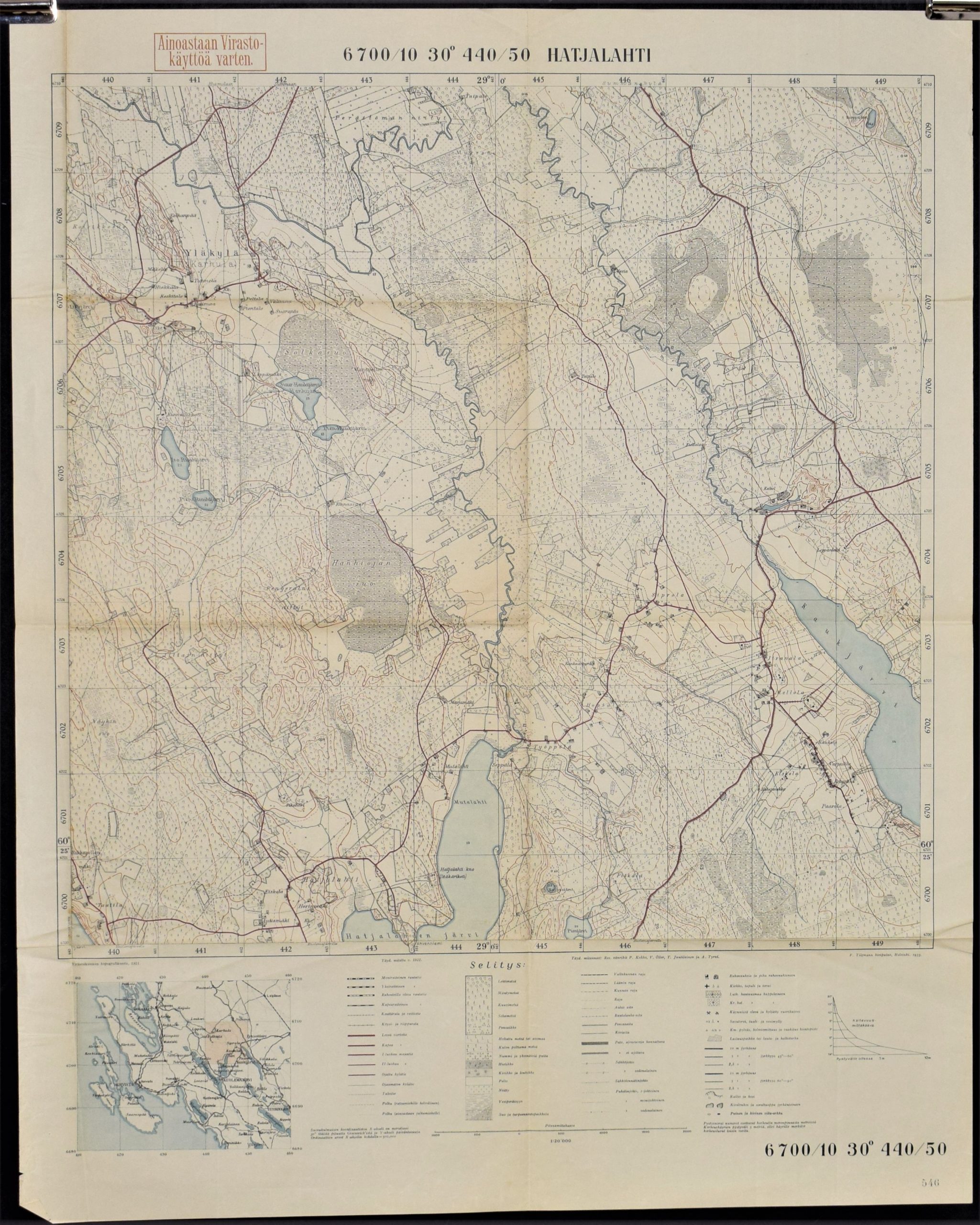 Hatjalahti – topografinen kartta (1933)