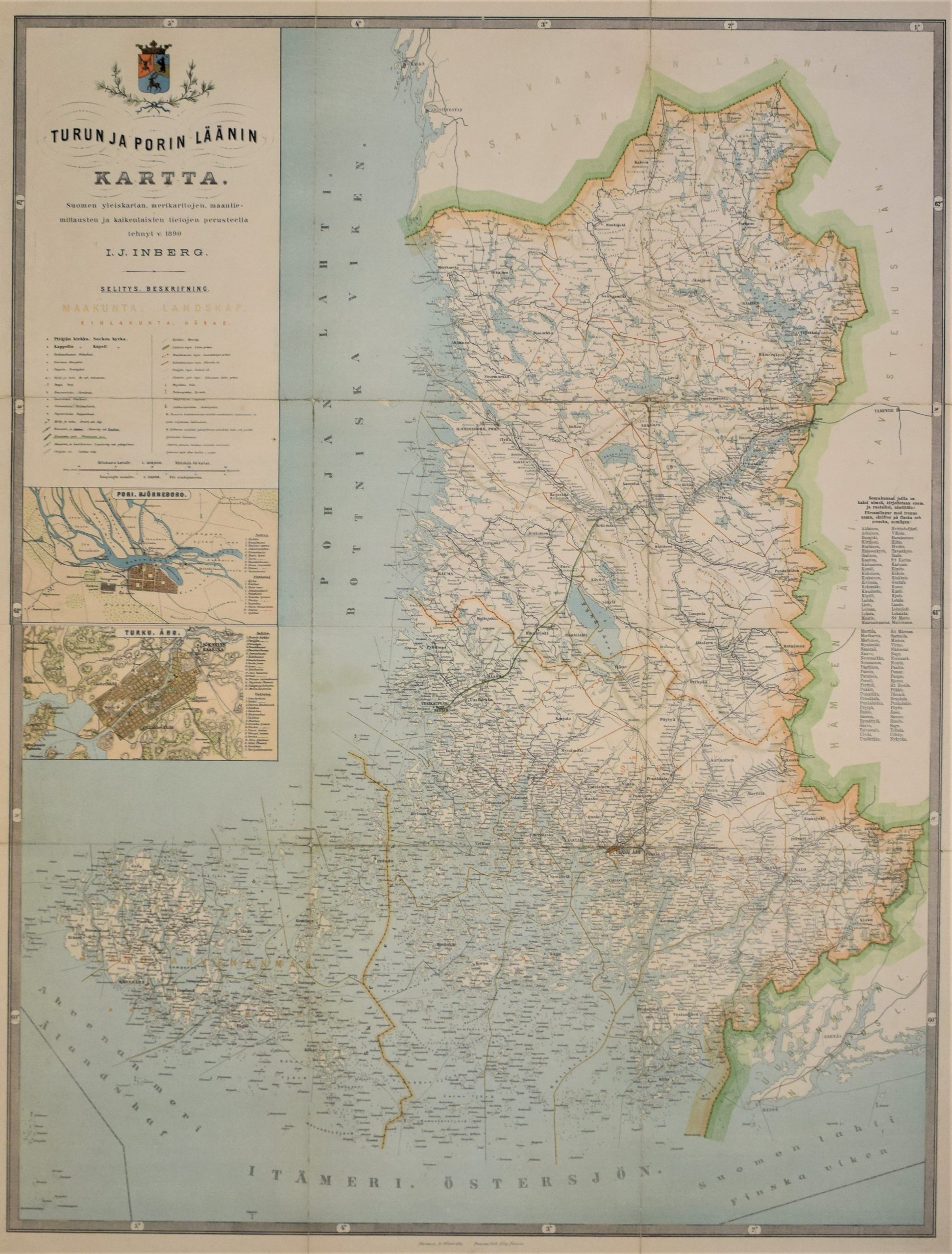 Inberg, I. J.: Turun ja Porin läänin kartta (1890)