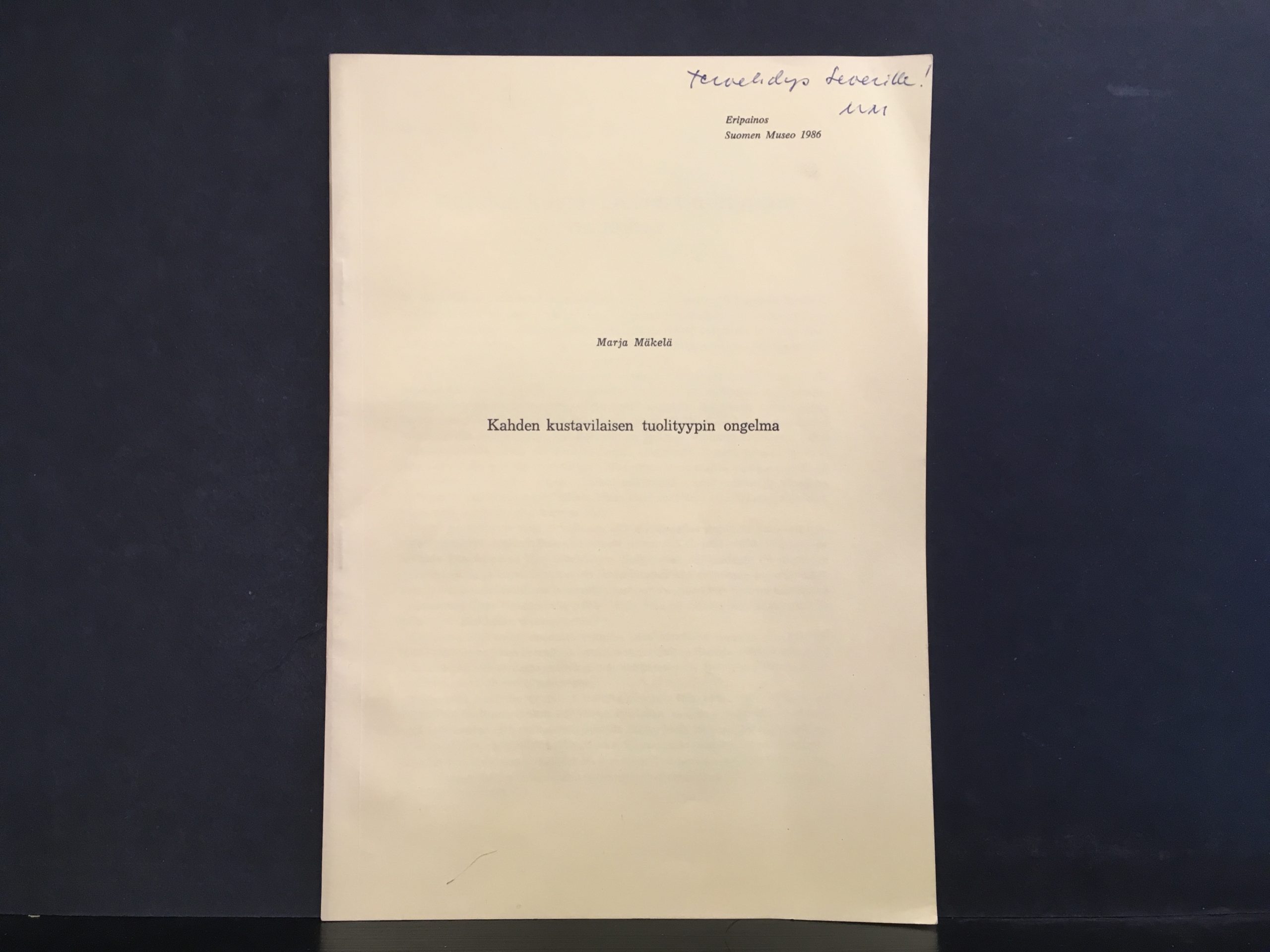 Mäkelä, Marja: Kahden kustavilaisen tuolityypin ongelma