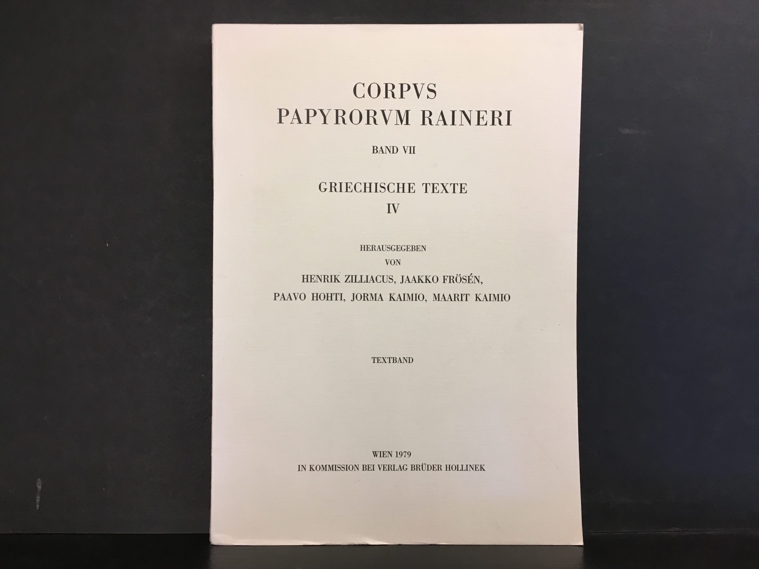 H. Zilliacus - J. Frösén - P. Hohti - J. Kaimio - M. Kaimio: Corpus papyrorum Raineri. Band VI, VII. Griechische Text, III