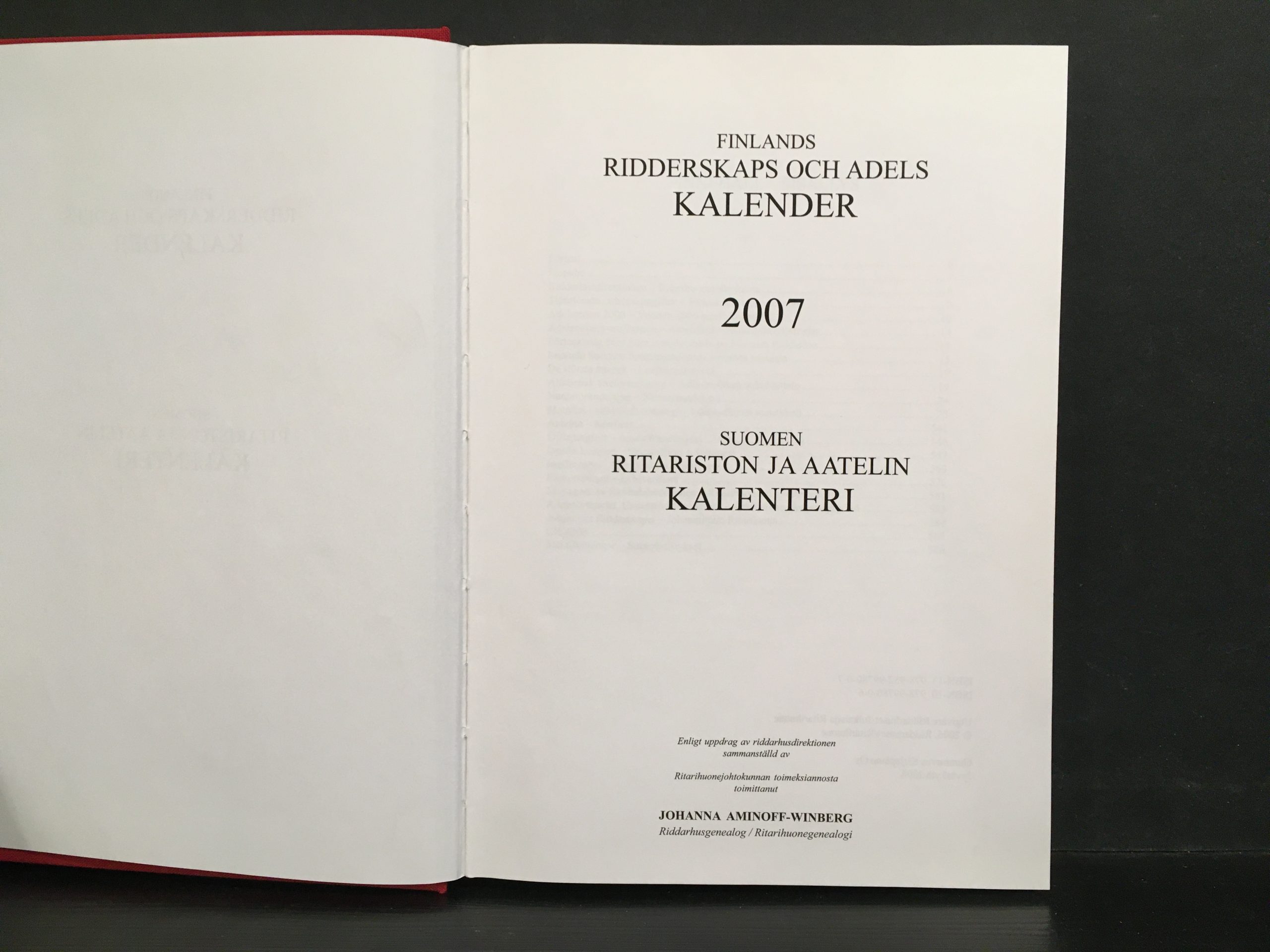Aminoff-Winberg, Johanna: Finlands ridderskaps och adels kalender 2007. Suomen ritariston ja aatelin kalenteri - Image 2