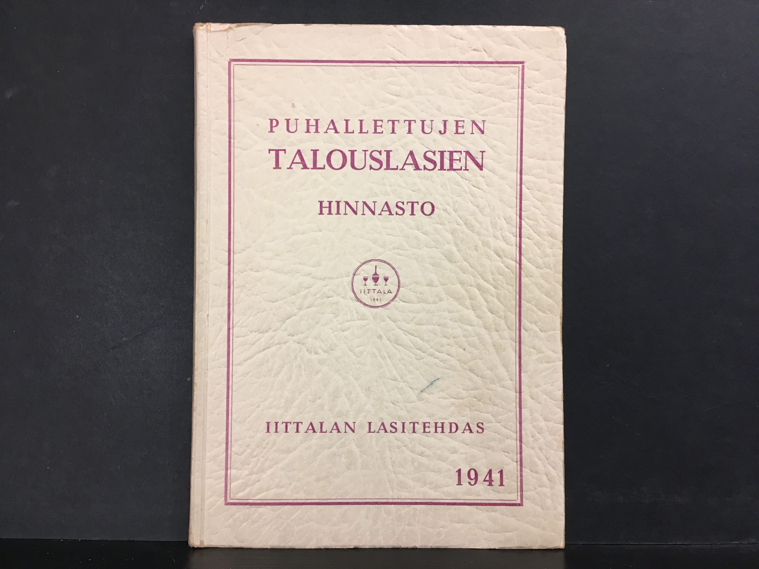 Iittalan lasitehdas. Puhallettujen talouslasien hinnasto 1941