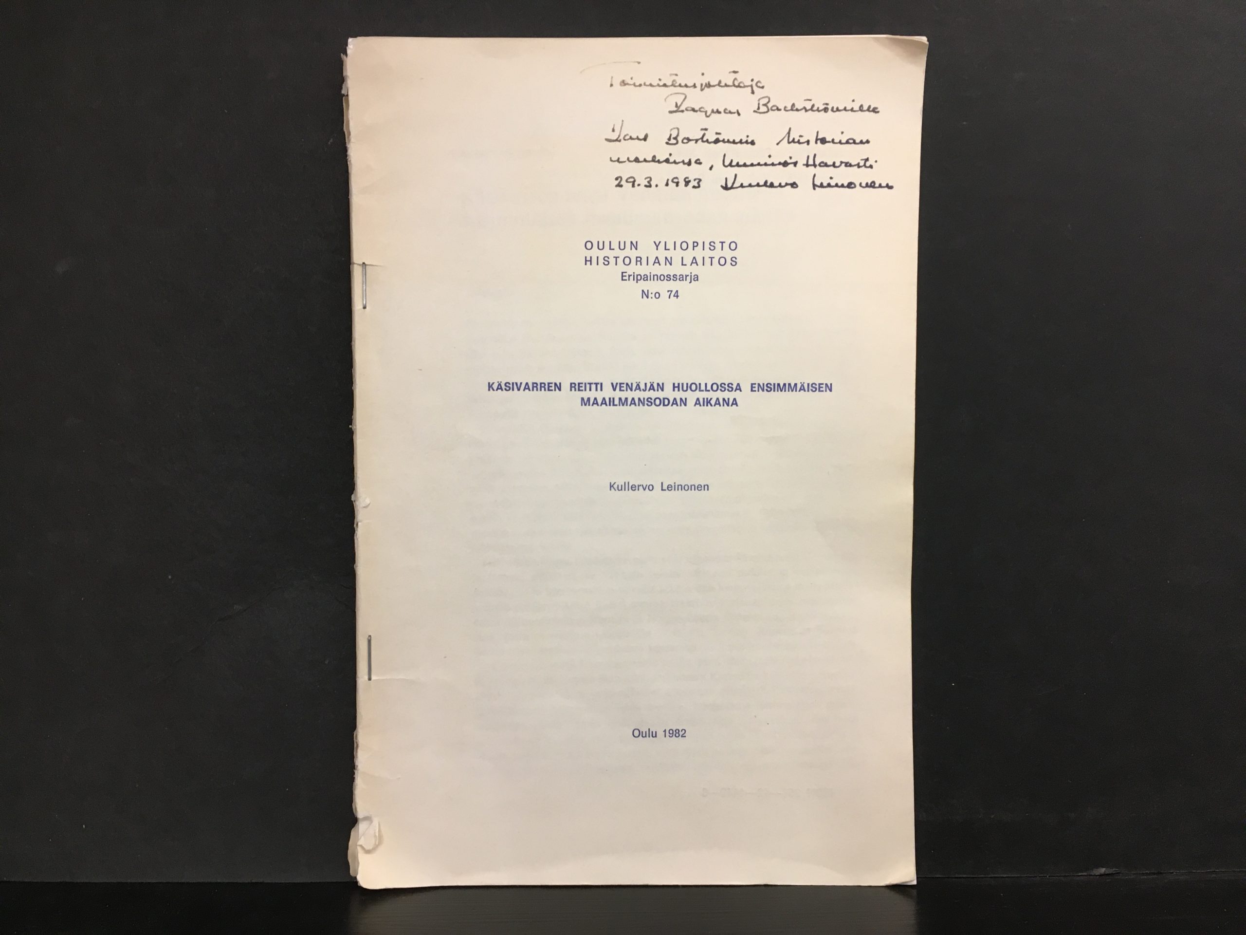 Leinonen, Kullervo: Käsivarren reitti Venäjän huollossa ensimmäisen maailmansodan aikana