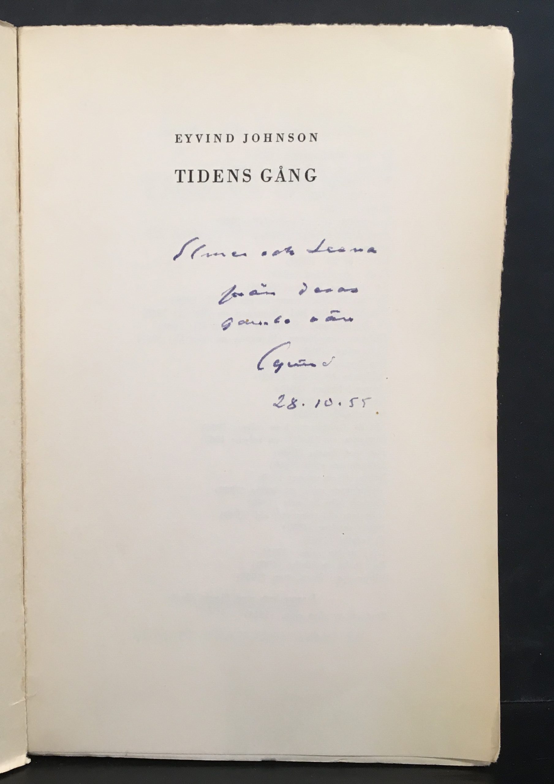 Johnson, Eyvind: Tidens gång (*dedikation) - Image 2