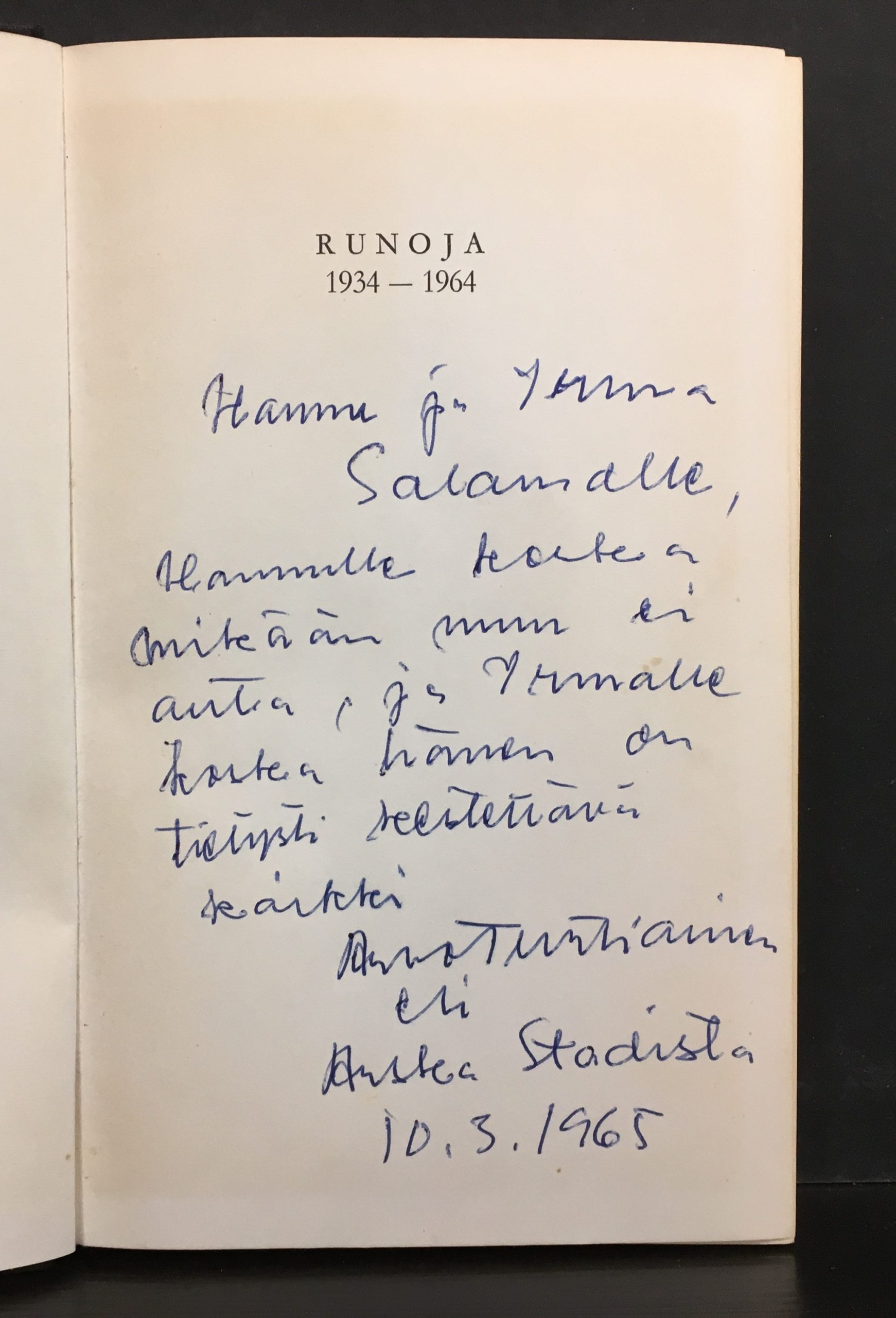 Turtiainen, Arvo: Runoja 1934-1964 (*omiste) - Image 2