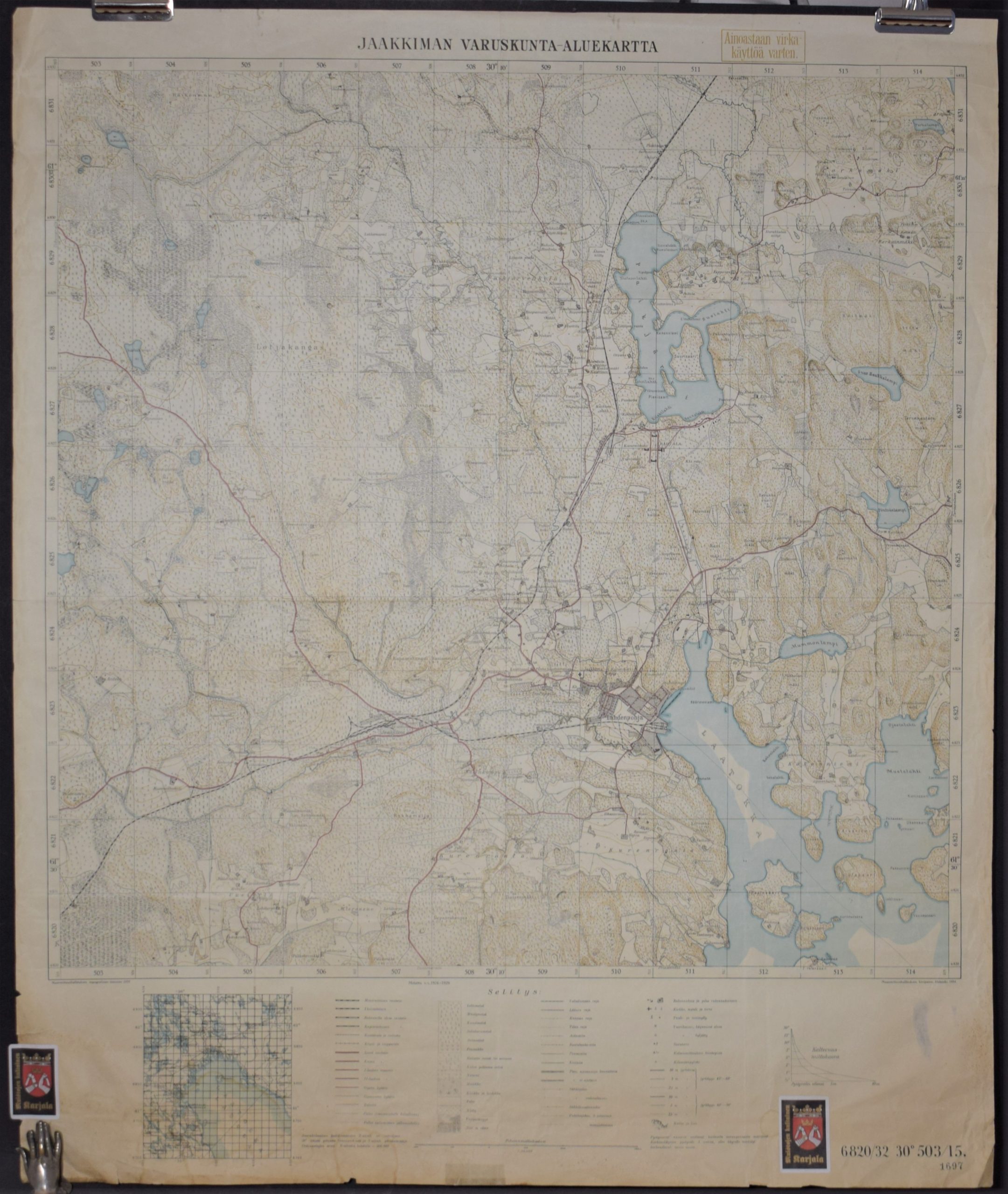 Jaakkiman varuskunta-aluekartta - topografinen kartta (1935)