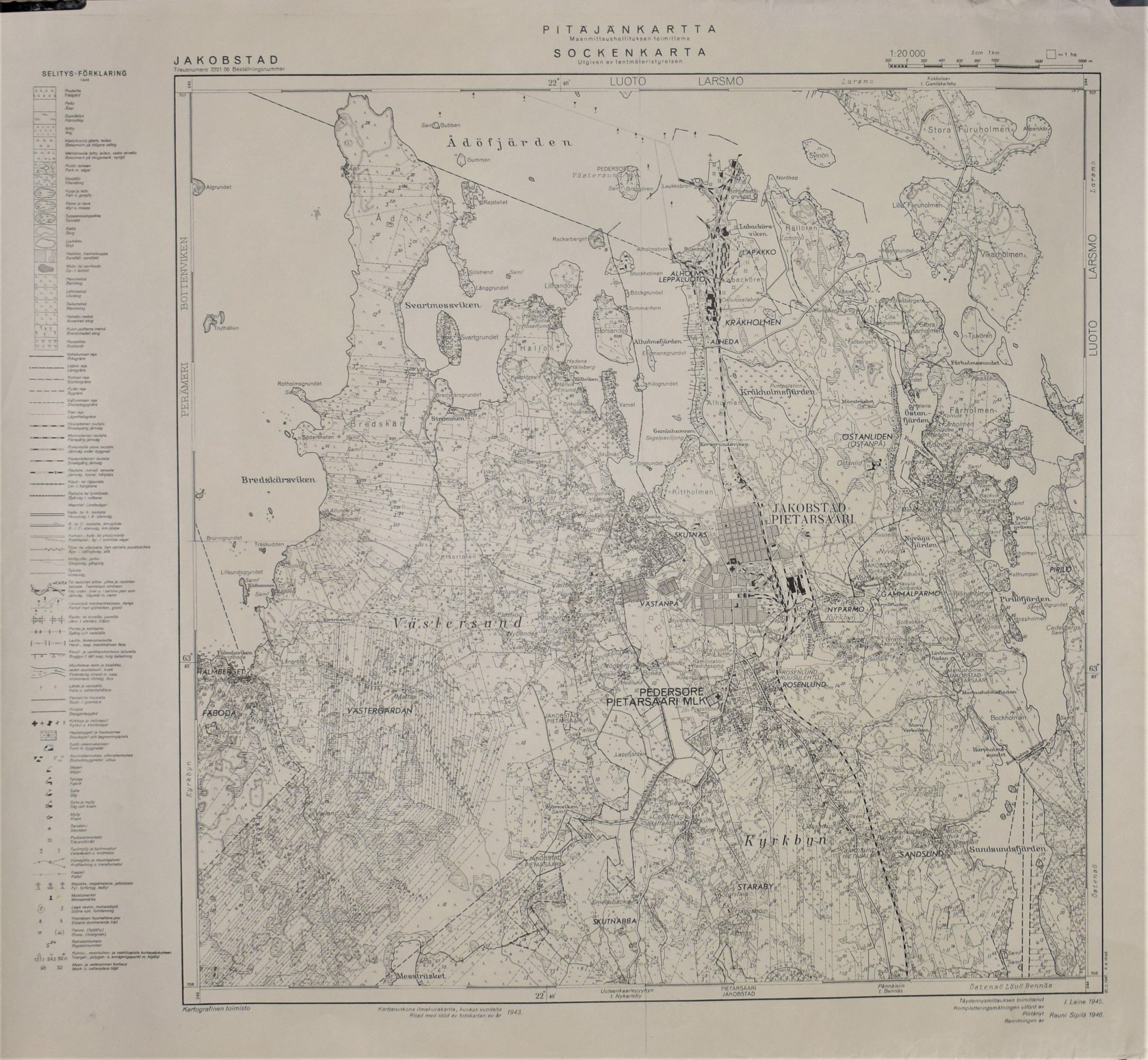 Jakobstad - Pietarsaari (1948) Pitäjänkartta – sockenkarta
