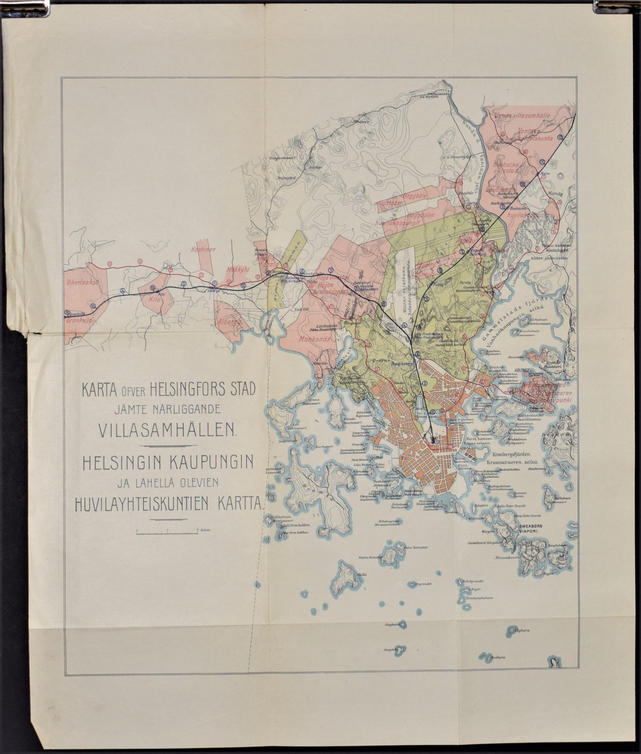 Karta öfver Helsingfors stad jämte närliggande Villasamhällen (1910-l.)