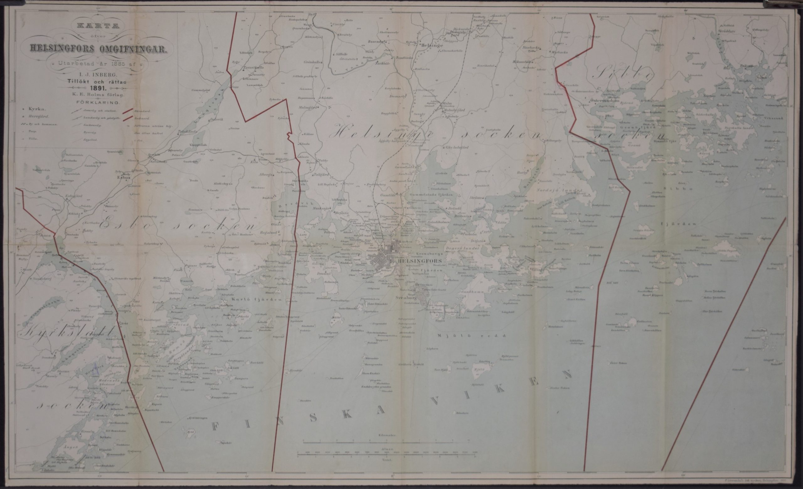 Inberg, I. J.: Karta öfver Helsingfors Omgifningar 1891