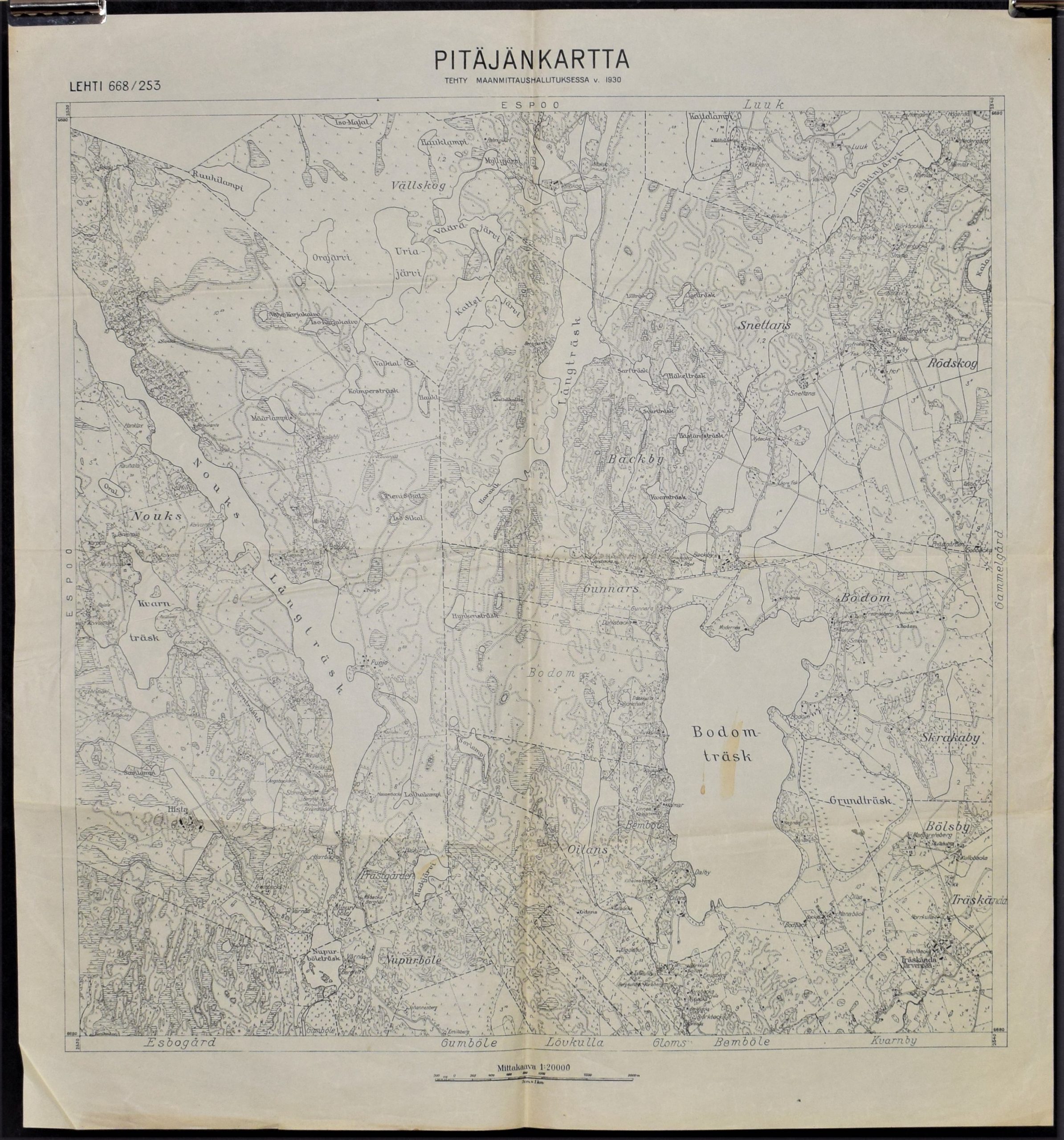 Bodomträsk (1930) Pitäjänkartta – sockenkarta