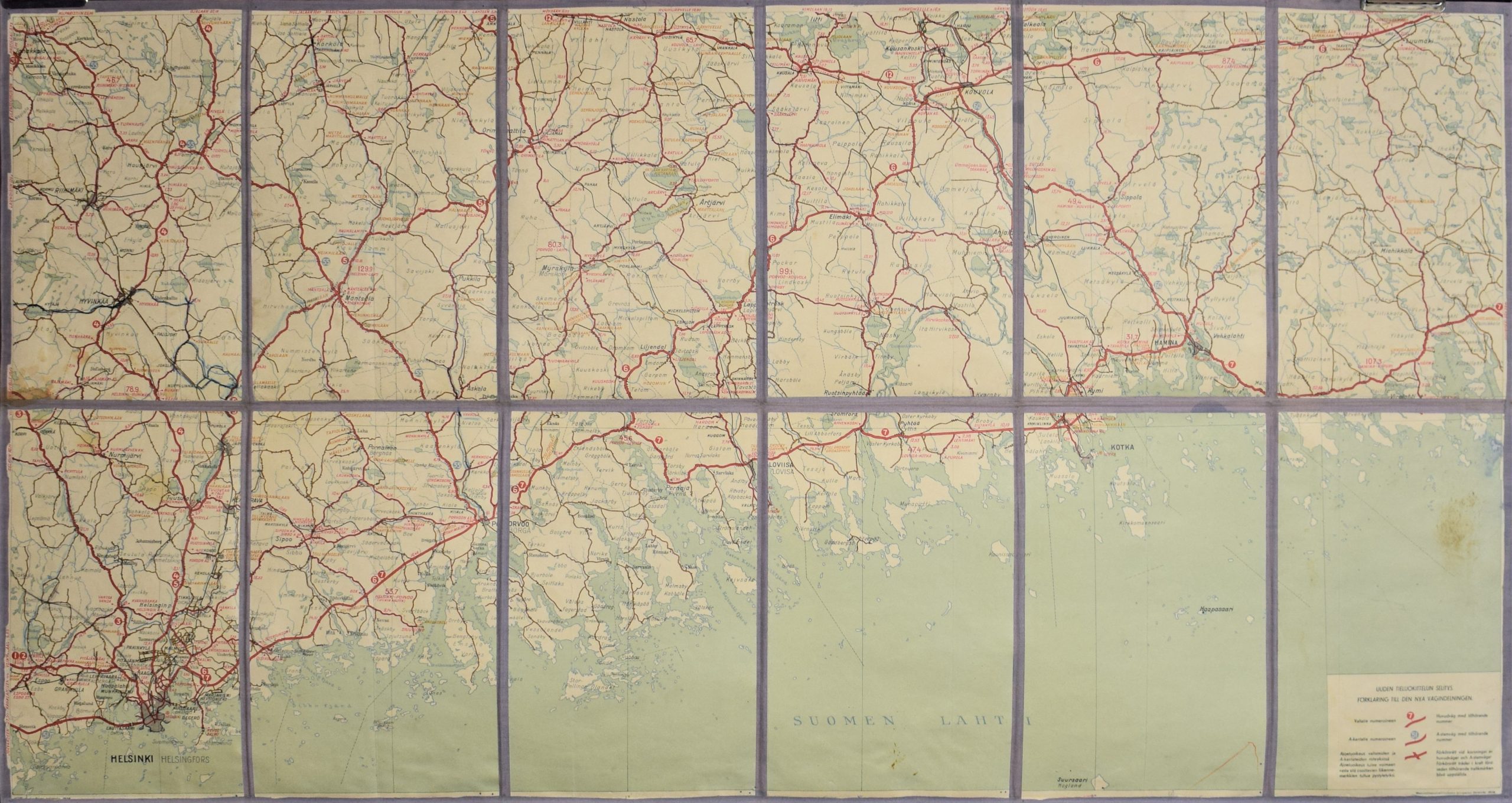 Helsinki - Porvoo - Kotka - Virolahti - maantiekartta 1938