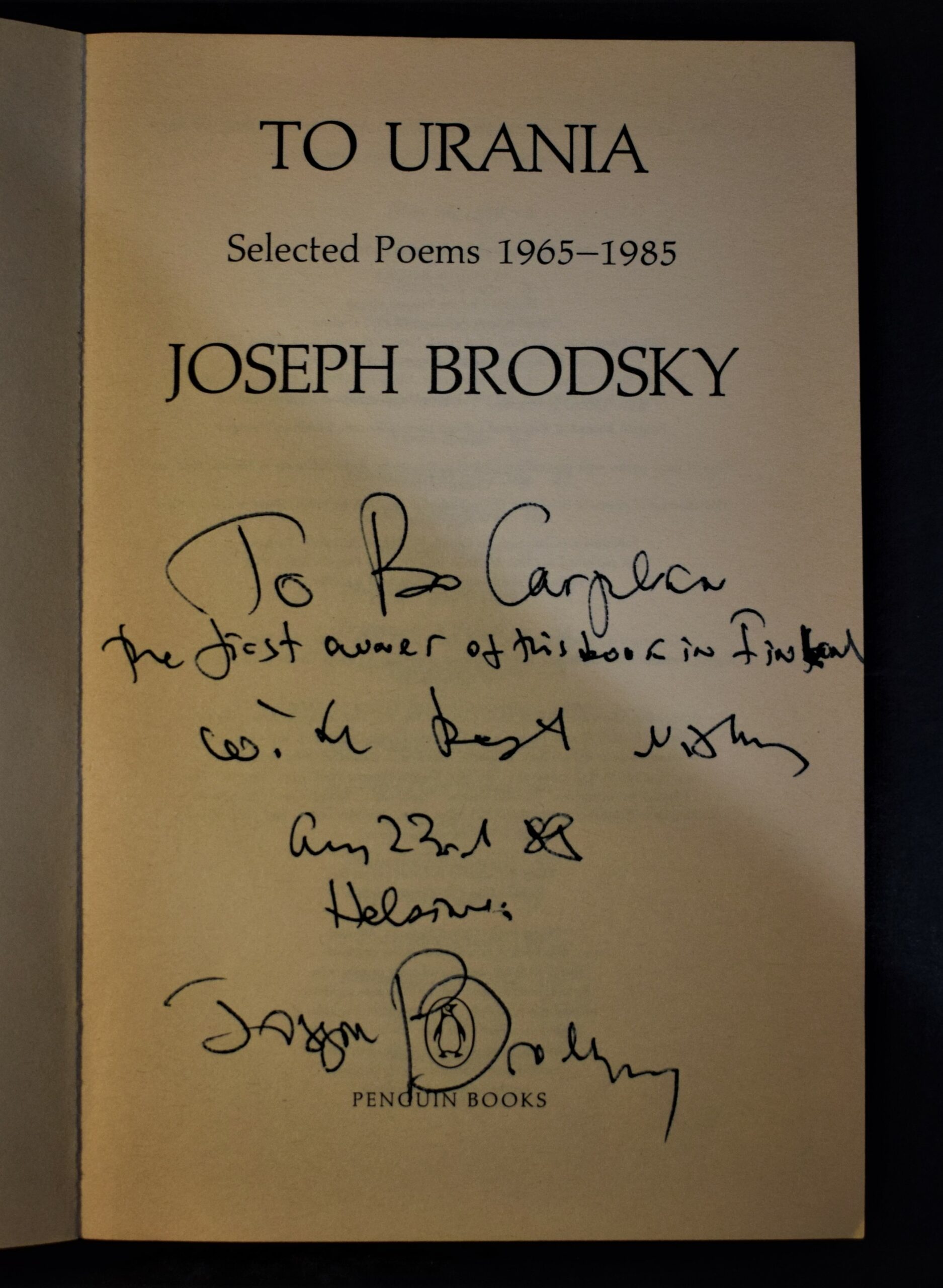 Joseph Brodsky dedication