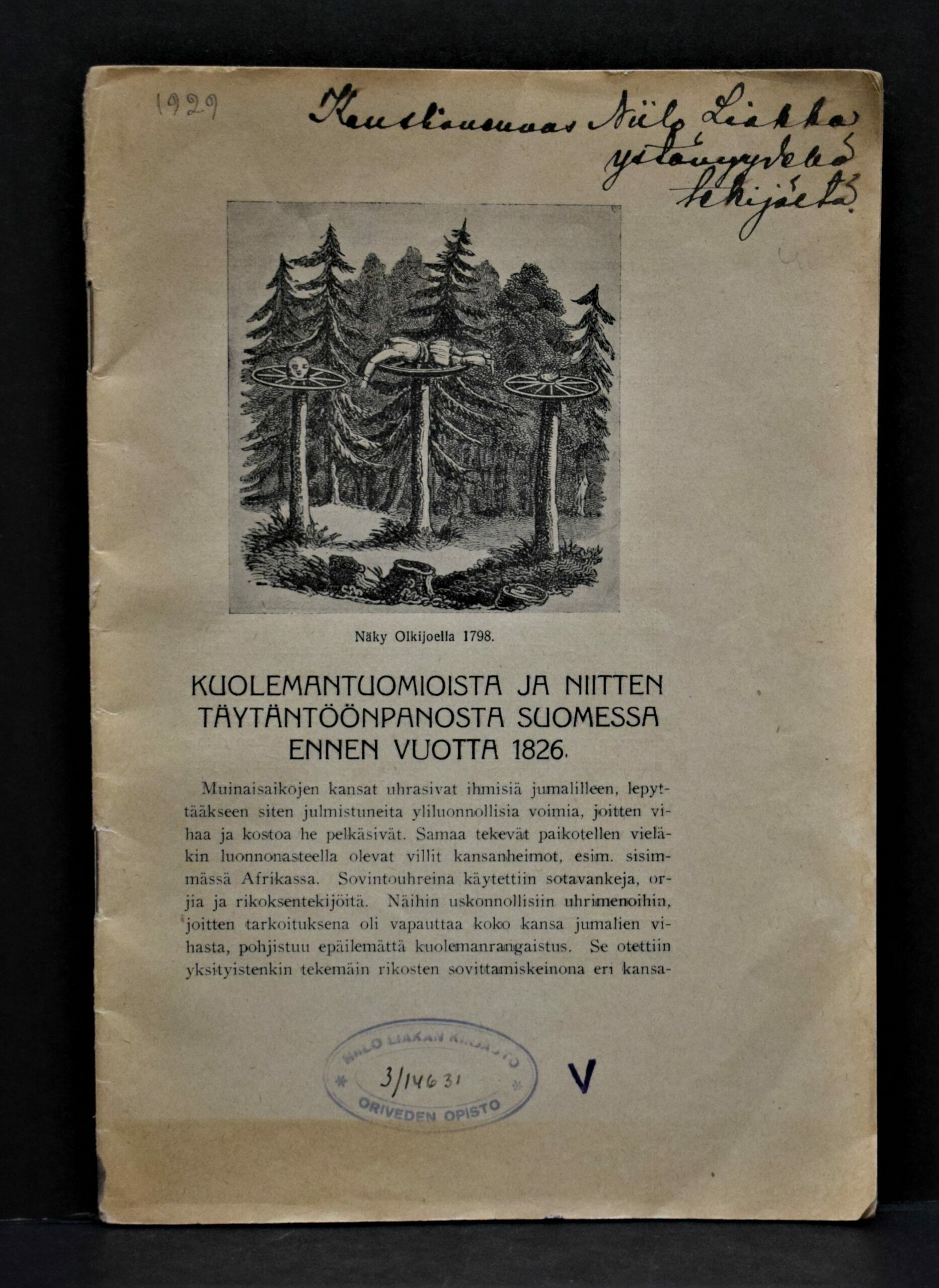 Kuolemantuomioista ja niitten täytäntöönpanosta Suomessa ennen vuotta 1826