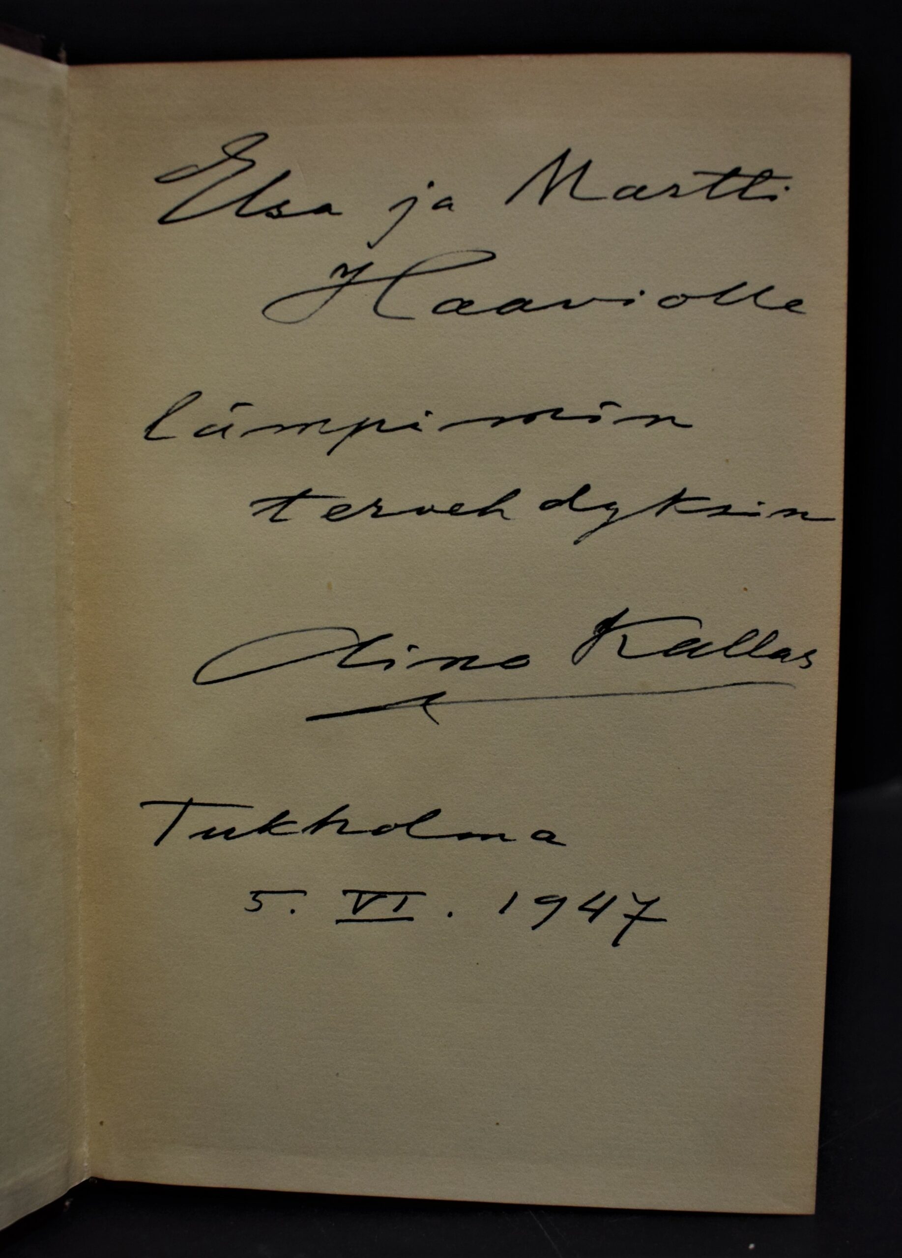 Mu saatuse maa, Aino Kallas dedication